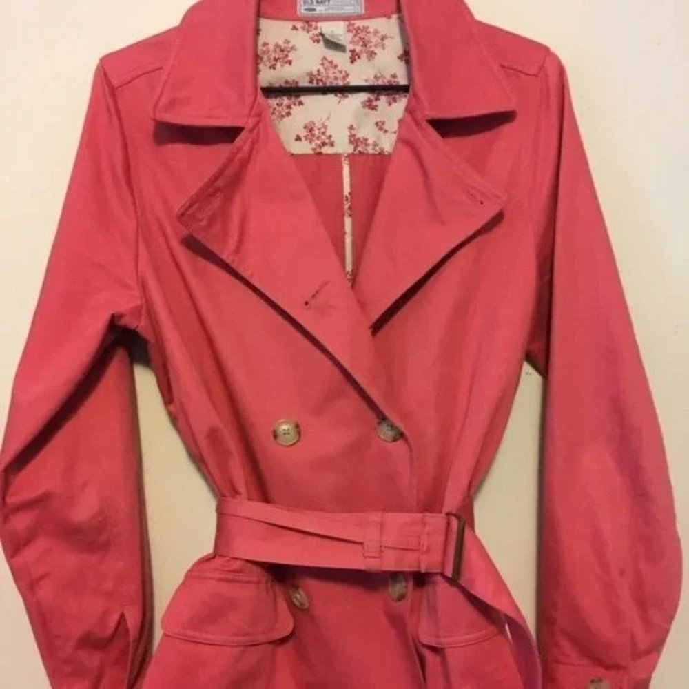 Old Navy Jacket Womens Trench Coat Size Large Lightweight Belted Salmon Pink